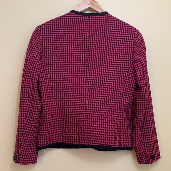 Pendleton Vintage Raspberry Red Black Houndstooth Wool Button Blazer Jacket 10 - Picture 15 of 17